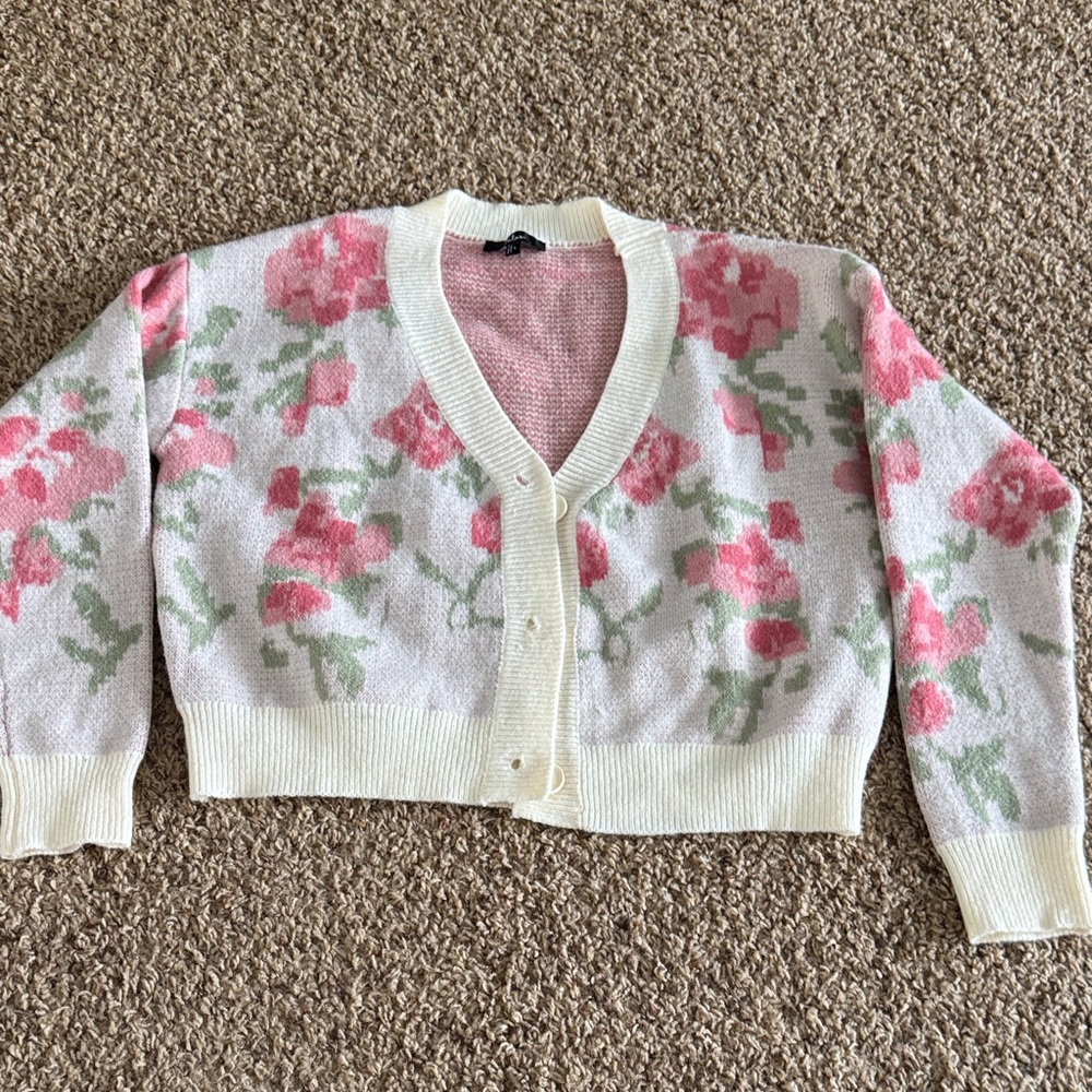 Lulu's Pink and Cream Floral Cardigan